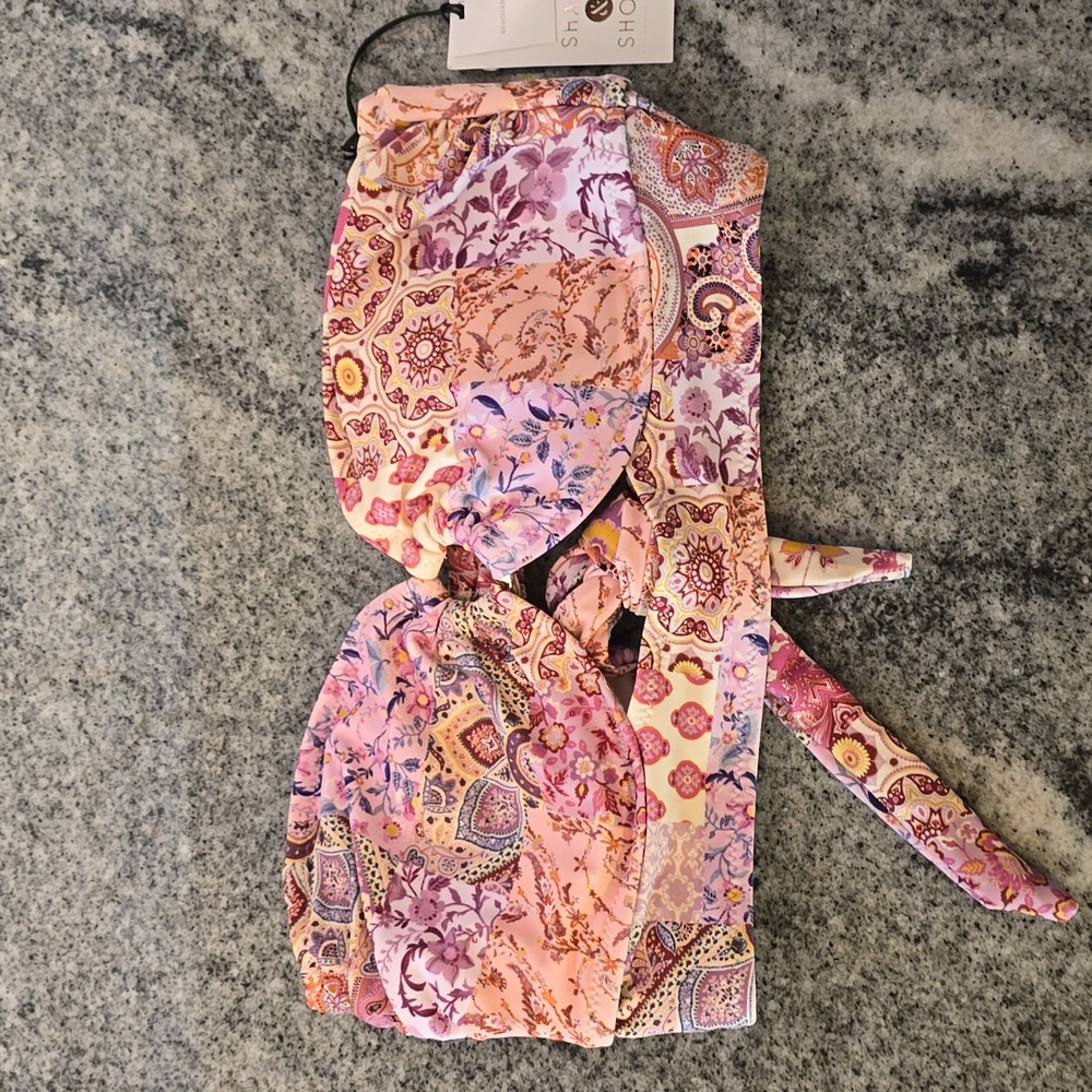 Strapless Floral Pink and Purple Women's Swim Top